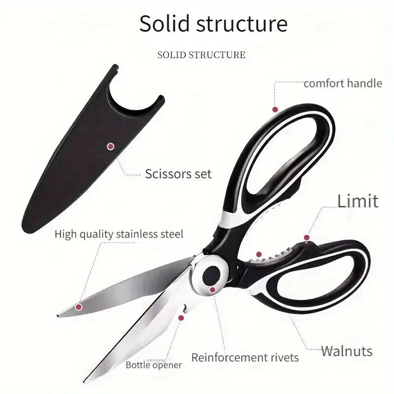 Stainless Steel Multi-Use Scissors, Cuts Chicken Bones/Fish, Kitchen Essential