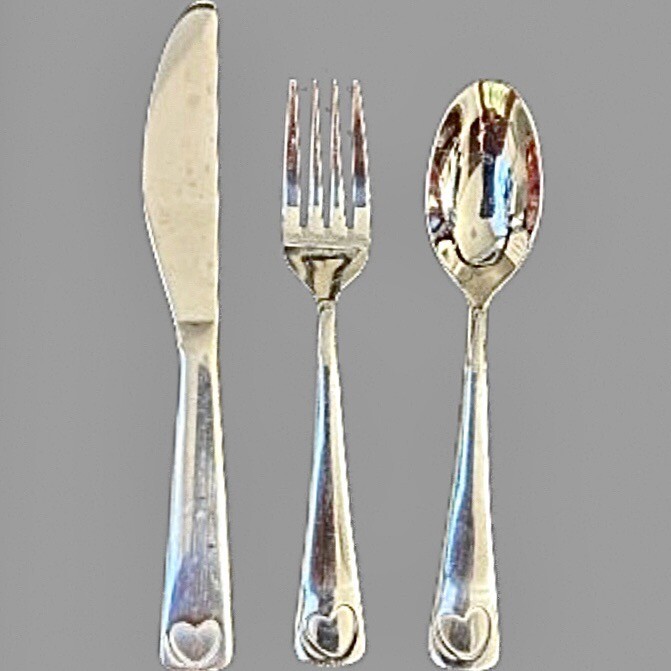 3 Piece Child Flatware Set Heart Handle Stainless