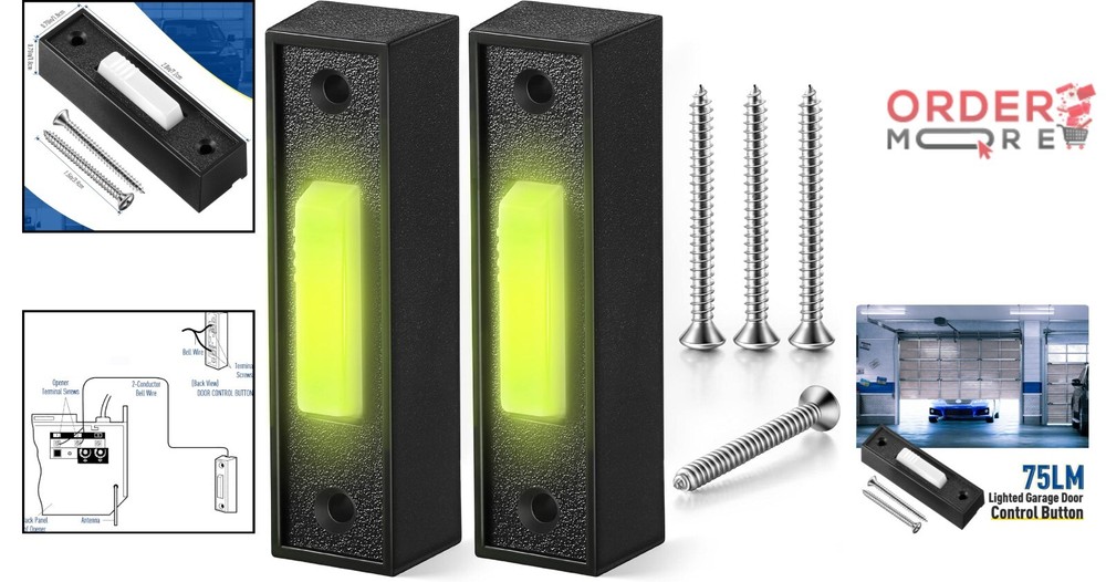 Lighted Doorbell Button Plastic Wall Mount 2 Pack with LED for Garage Opener