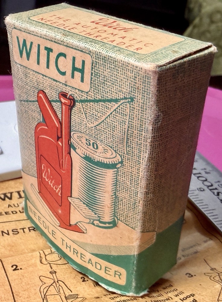 Witch Automatic Needle Threader: vintage sewing gadget w/ box & instructions