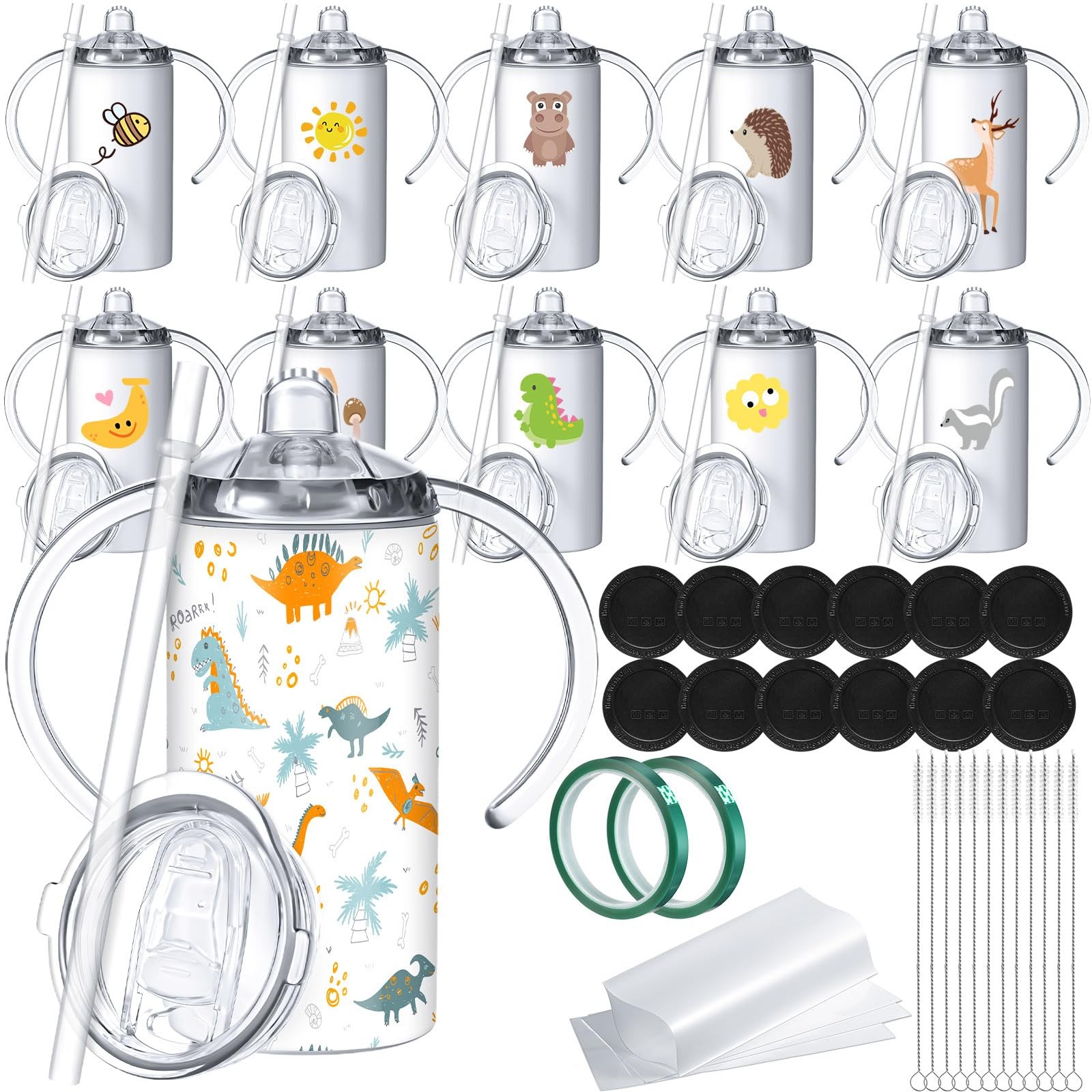 12 Pack 12 oz Sublimation Sippy Cups Blanks 2 in 1 Tumbler with 2 Lids Stainl...