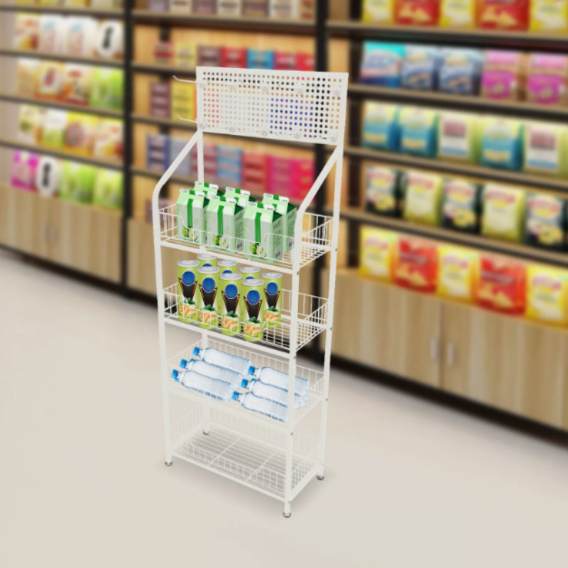NEW White Retail Display Rack 4-tier Shelf Hooks Merchandiser Snacks Candy Stand