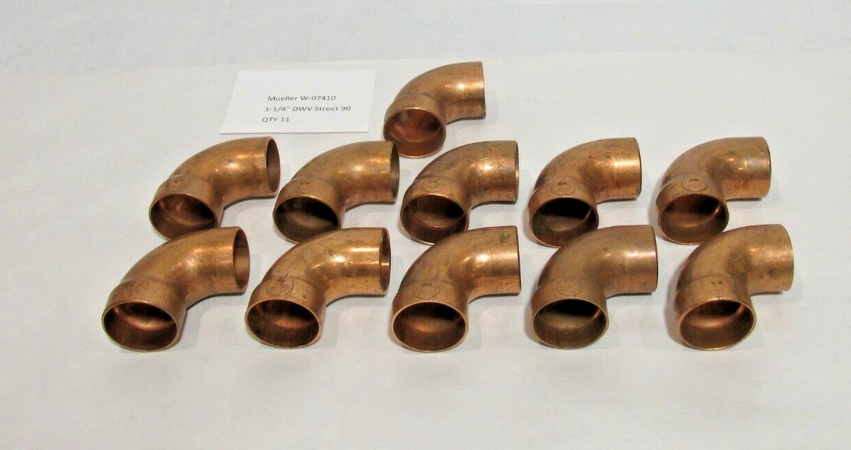 Mueller W07410 - 1-1/4" Copper DWV 90° Street Elbows - Lot of 11
