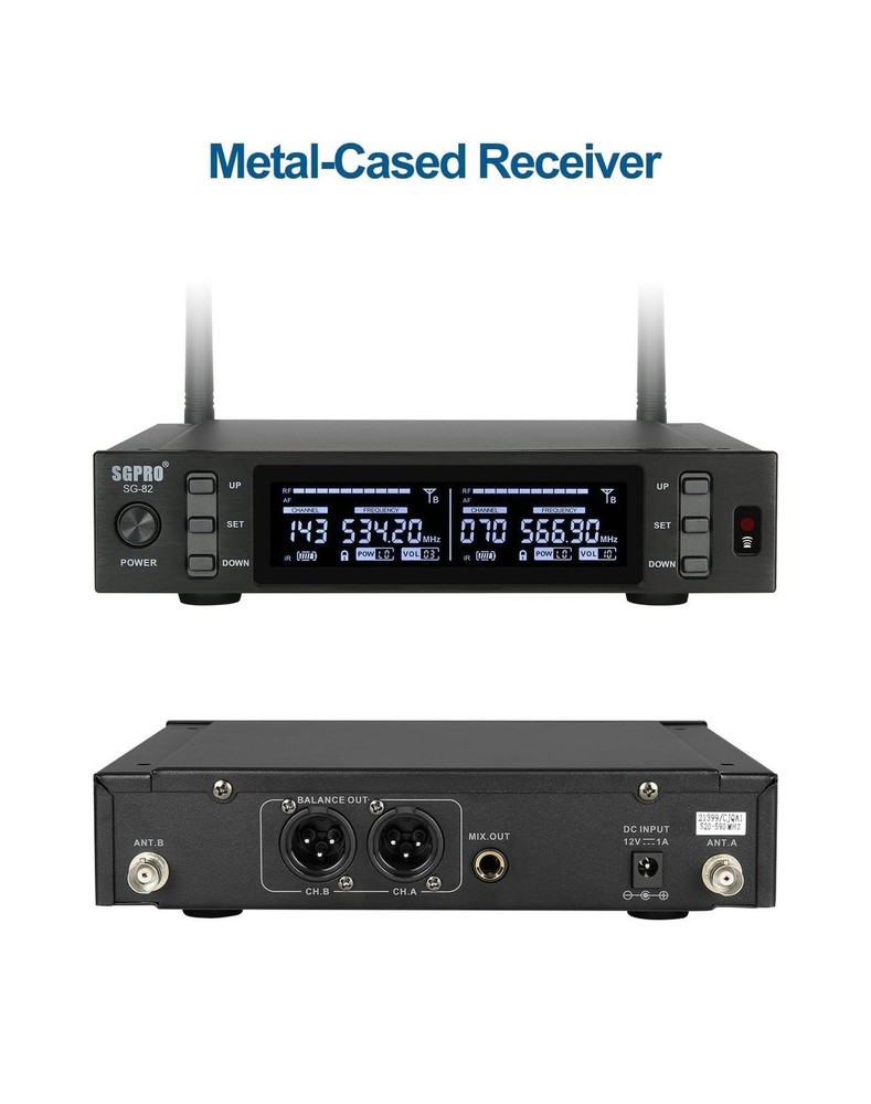 Dual Wireless Microphone System - Metal Handheld Mics & Receiver, Adjustable ...