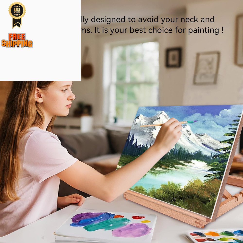 Tabletop Easel A3 Painting with Smooth Surface, Adjustable Angle Wood