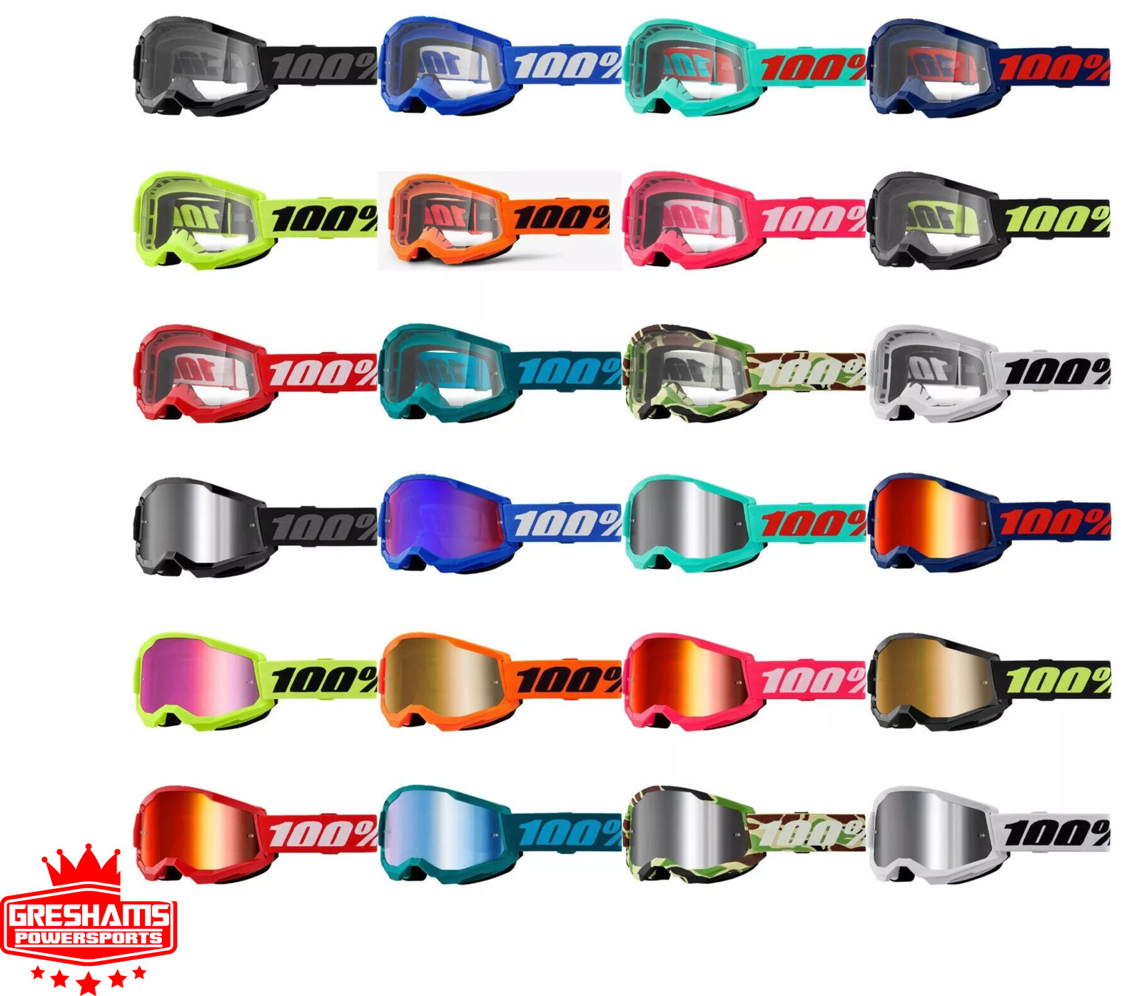 100% STRATA 2 Goggles -ALL COLORS- Offroad MX MTB Moto - CLEAR OR MIRROR LENS