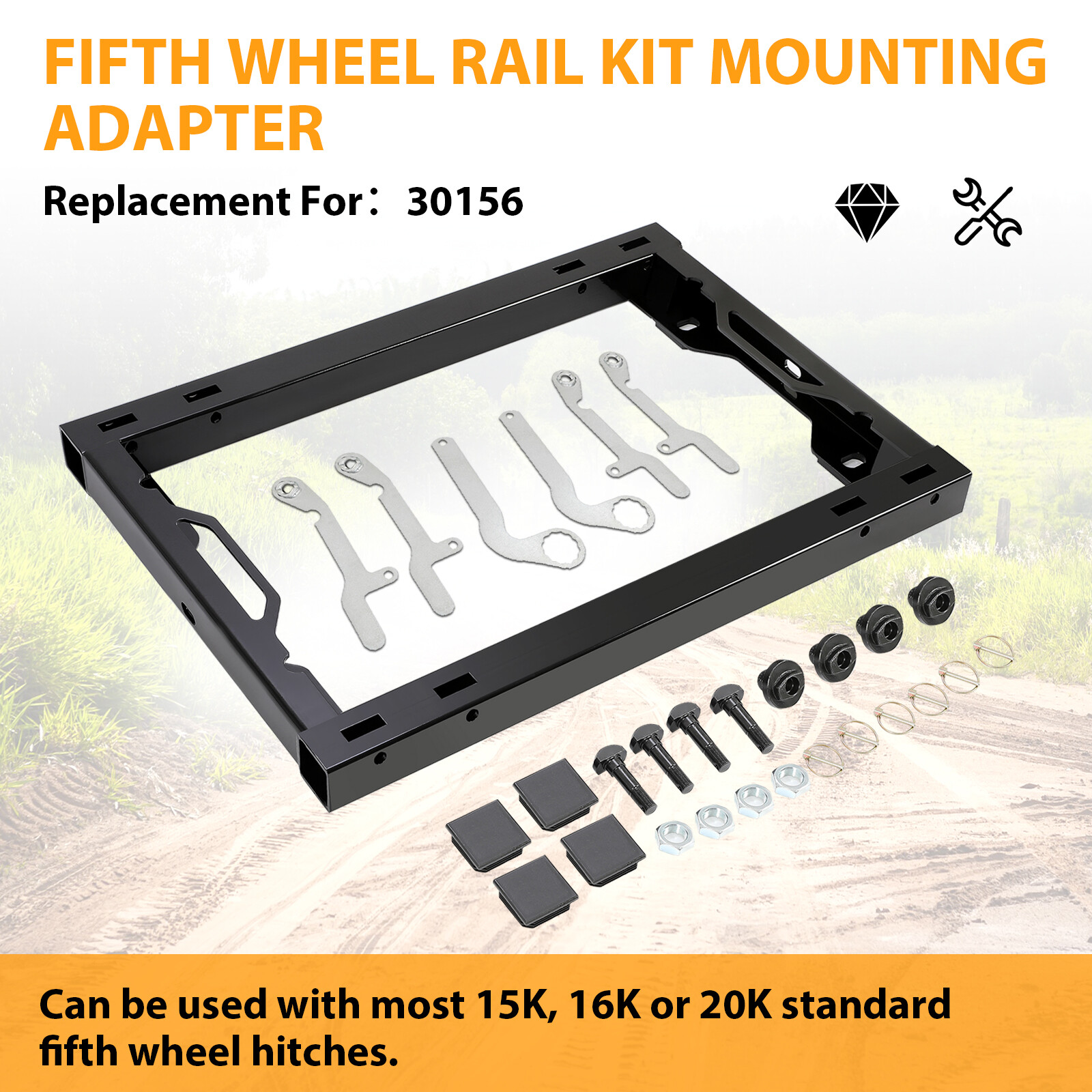 For Ford F-350 F-250 Super Duty 11-20 Black 5th Wheel Hitch Adapter w/ Handles