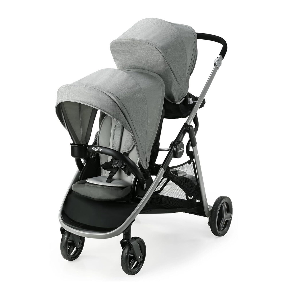 Double Stroller Features Bench Seat and Standing Platform Options