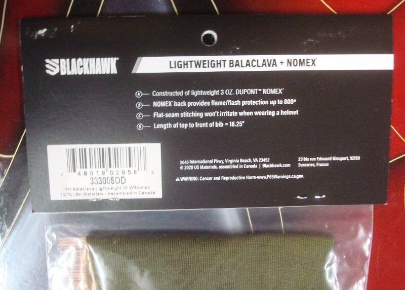Blackhawk Balaclava + Nomex OD Green Lightweight Flame & Flash Protection