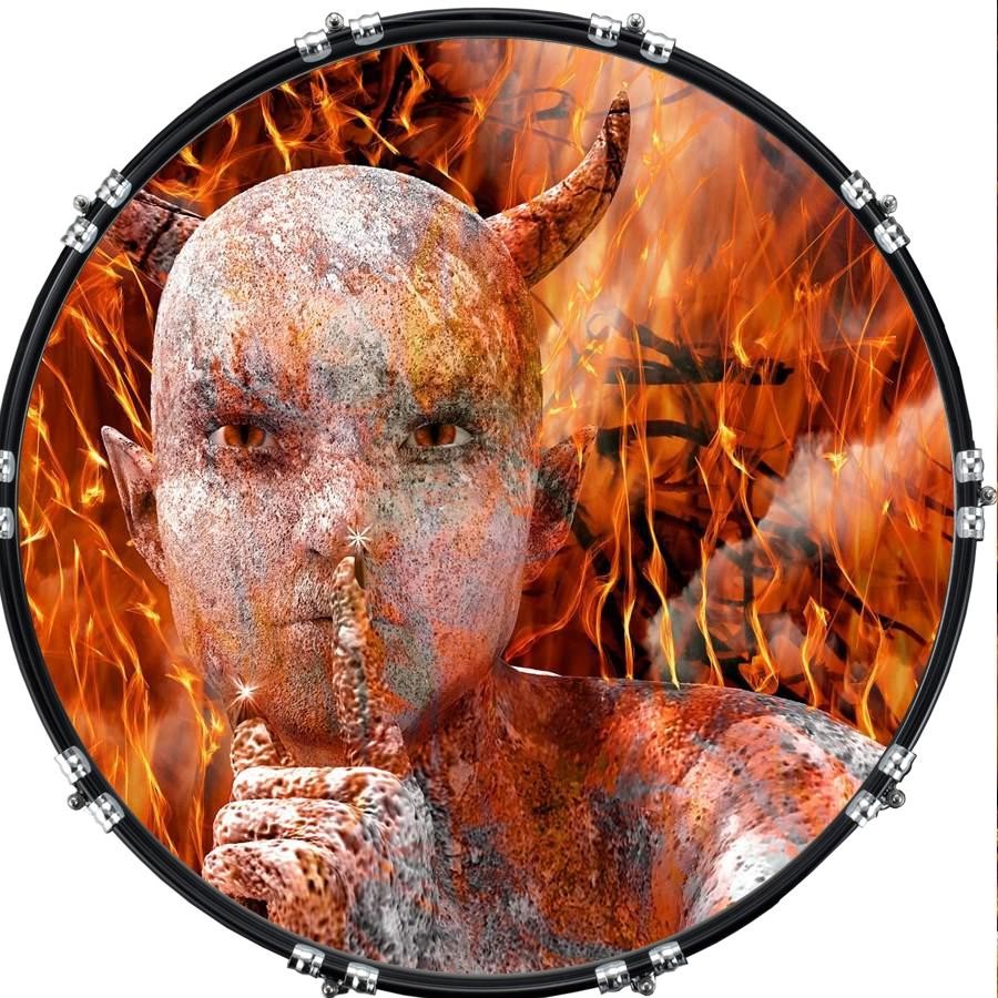Custom 22" Kick Bass Drum Head Graphical Image Front Skin Devil Flame