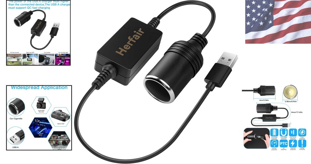 Durable USB A to 12V Lighter Socket Adapter - Fast Charging for Car Electronics