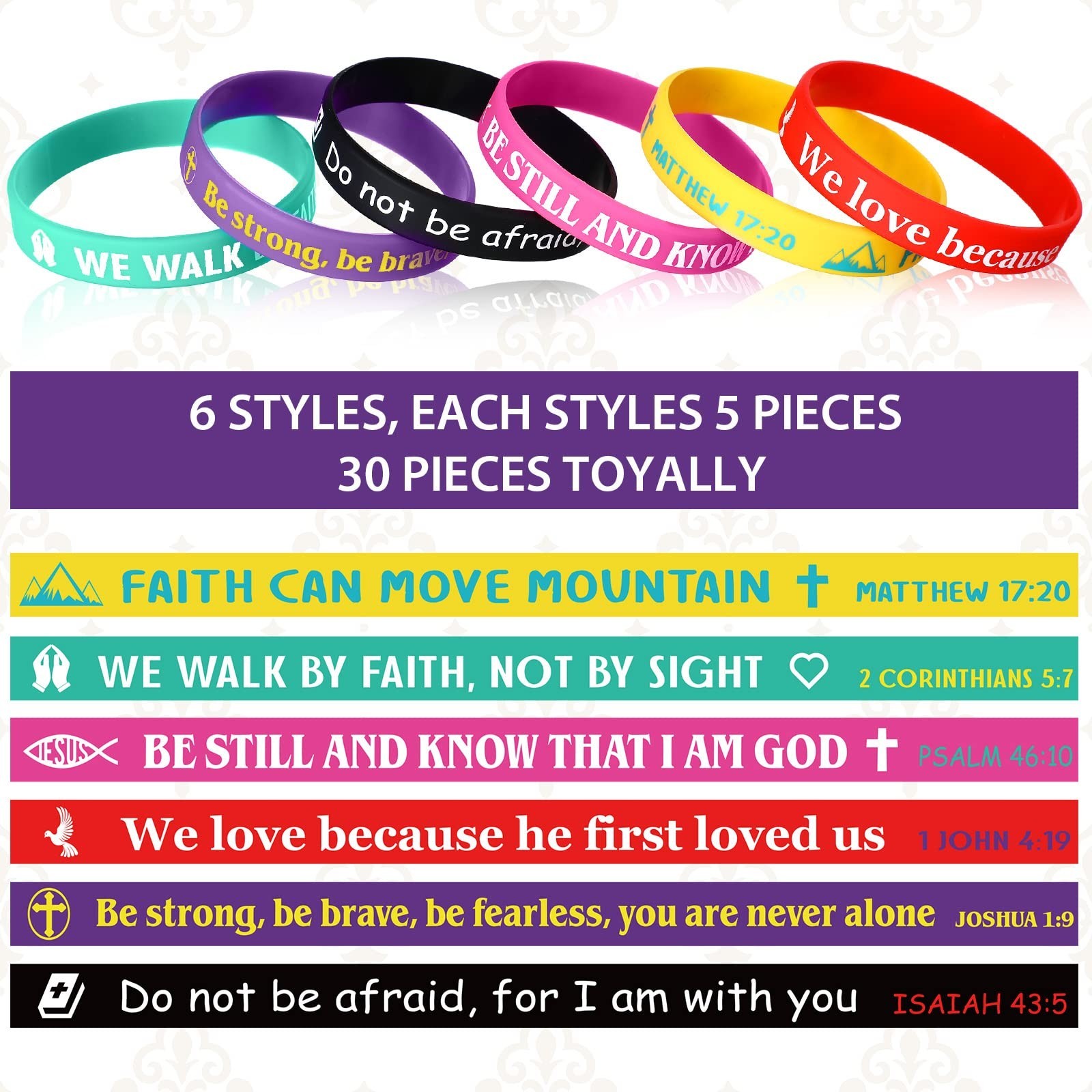 Aoriher 30 Pcs Bible Verses Bracelets Bulk Motivational Christian Bracelets V...