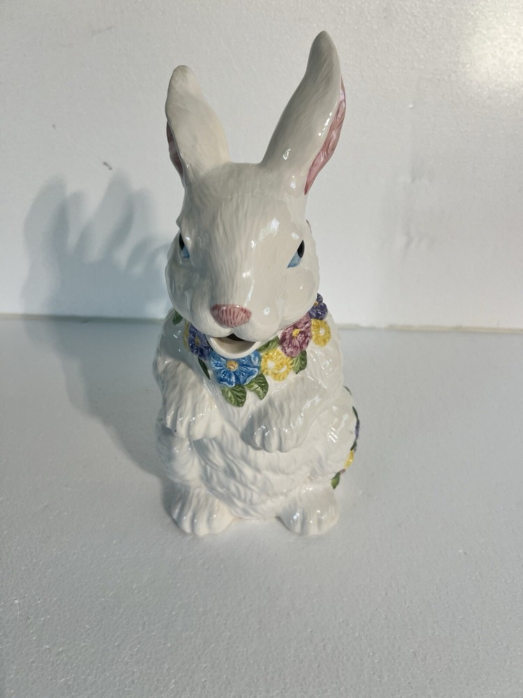 Ceramic White Easter BunnyPitcher Creamer Spring FloralDecor 12 Ounce