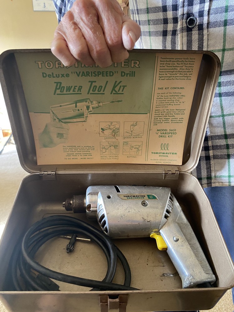 Toastmaster Varispeed Drill Model 5451 Power Tool Case Model 5651 Chuck Working
