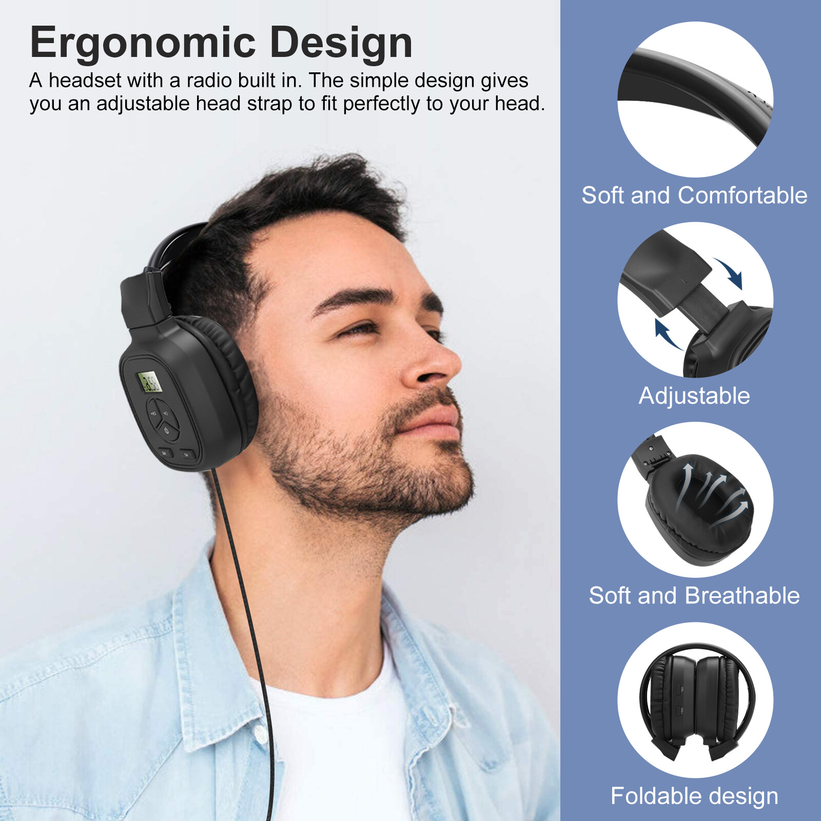 Portable FM Radio Wireless Headphones Headset Stereo Foldable Receivers Over-Ear