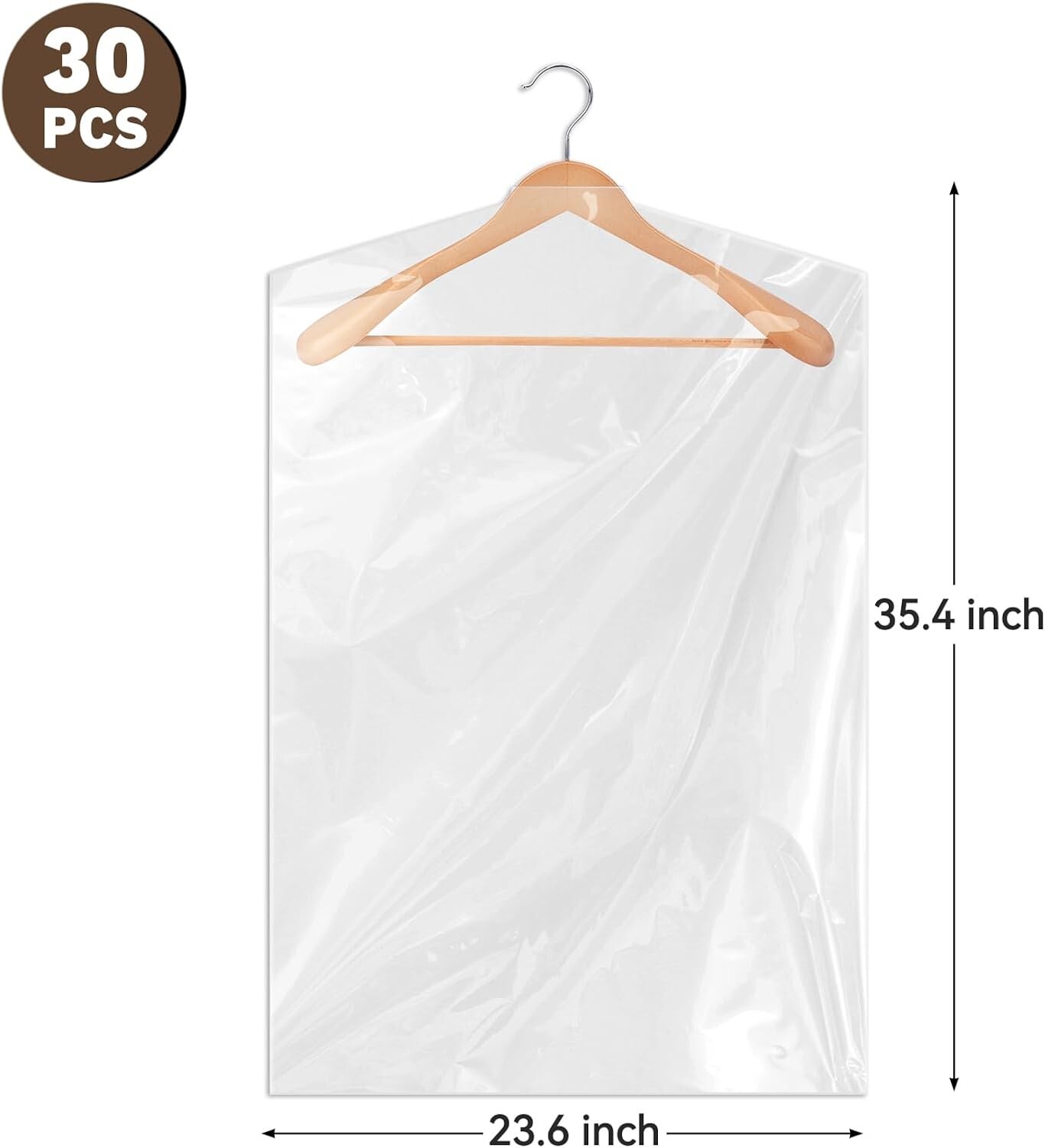 10/20/30 Pack Garment Bags for Hanging Clothes, Clear Plastic Dry Cleaning Bags
