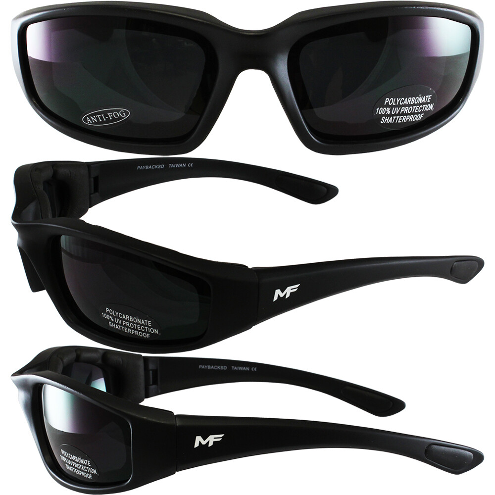 MOTOFRAMES PAYBACK PADDED MOTORCYCLE SUNGLASSES SUPER DARK SMOKE LENS