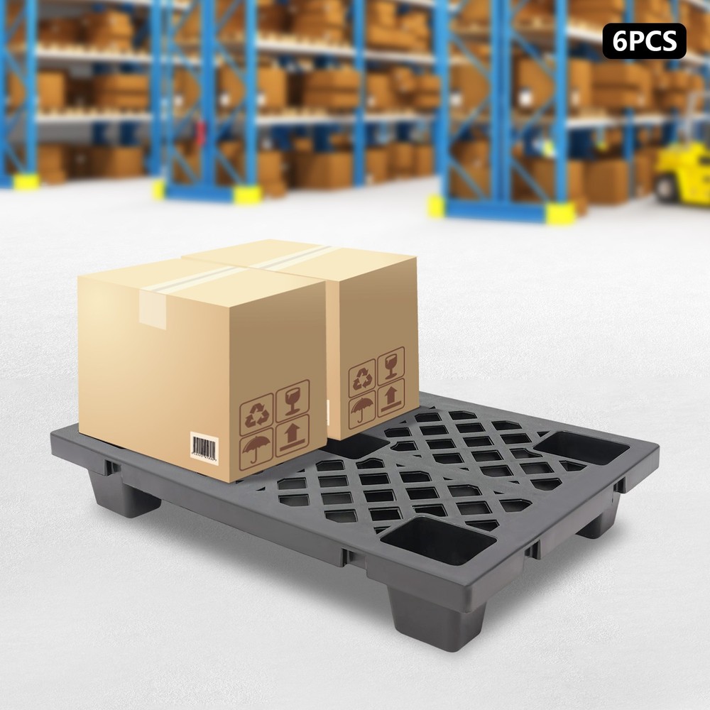 6pcs Plastic Pallets Interlocking Storage Stackable Anti-slip Pallets Black