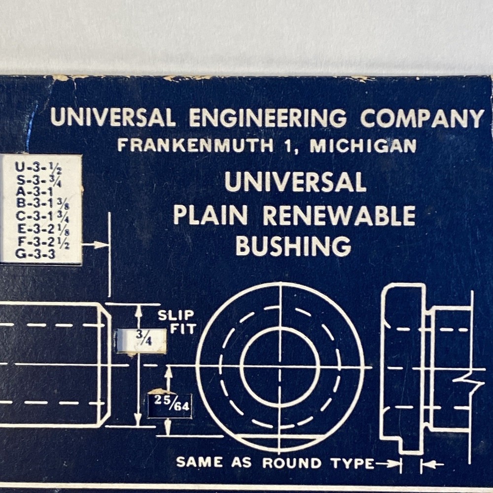 UNIVERSAL ENGINEERING BUSHING SELECTOR CHART 9 1/2" x 5 1/2"