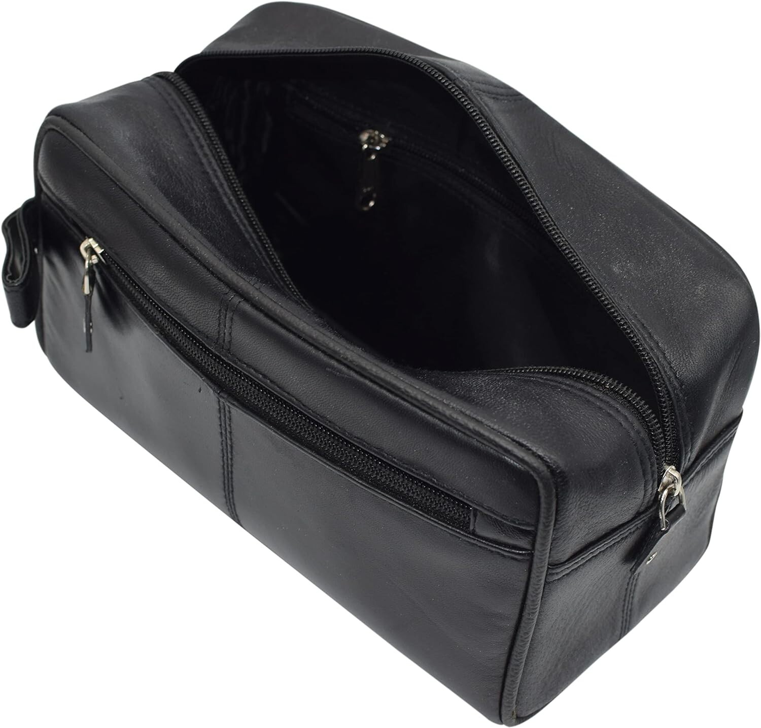 Black Leather Travel Toiletry Bag Zipper Case Organizer Shaving Portable Dopp