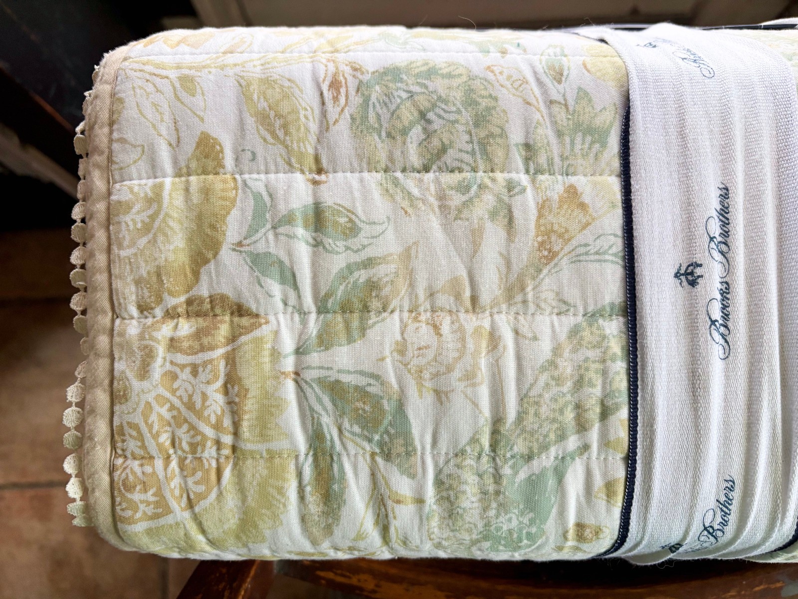 NEW Brooks Brothers Floral Bird King Size Cotton Quilt Set Scallop Border