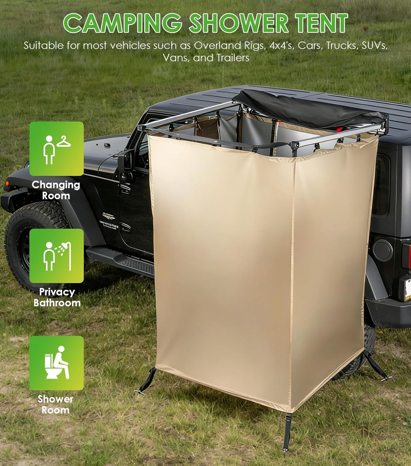 Awning Shower Tent Car Side Shower Room Privacy Shelter Restroom for Overland