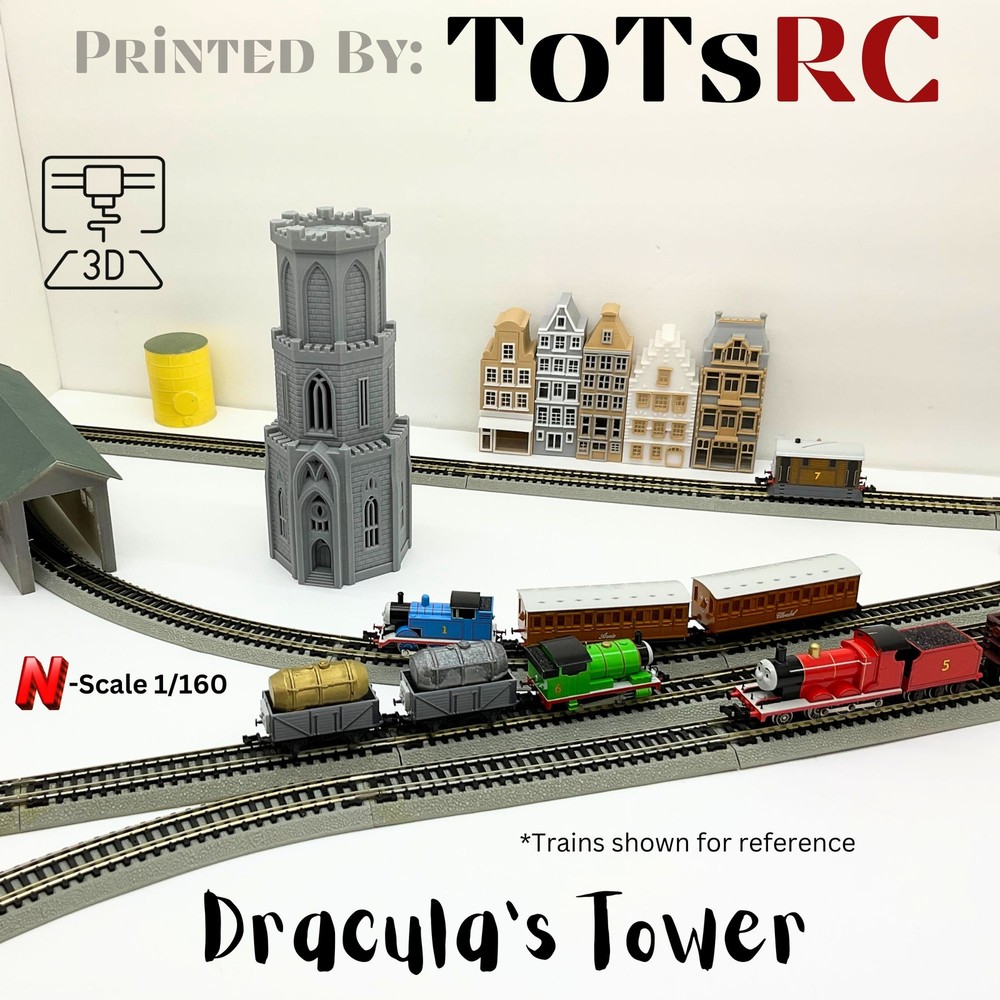 N Scale 1:160 3D Printed Building - Dracula’s Tower PLA Eclipse Black