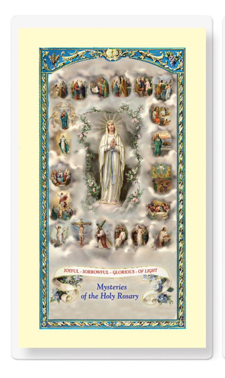 Mysteries of the Rosary Prayer Card Laminated Holy Card Catholic Faith