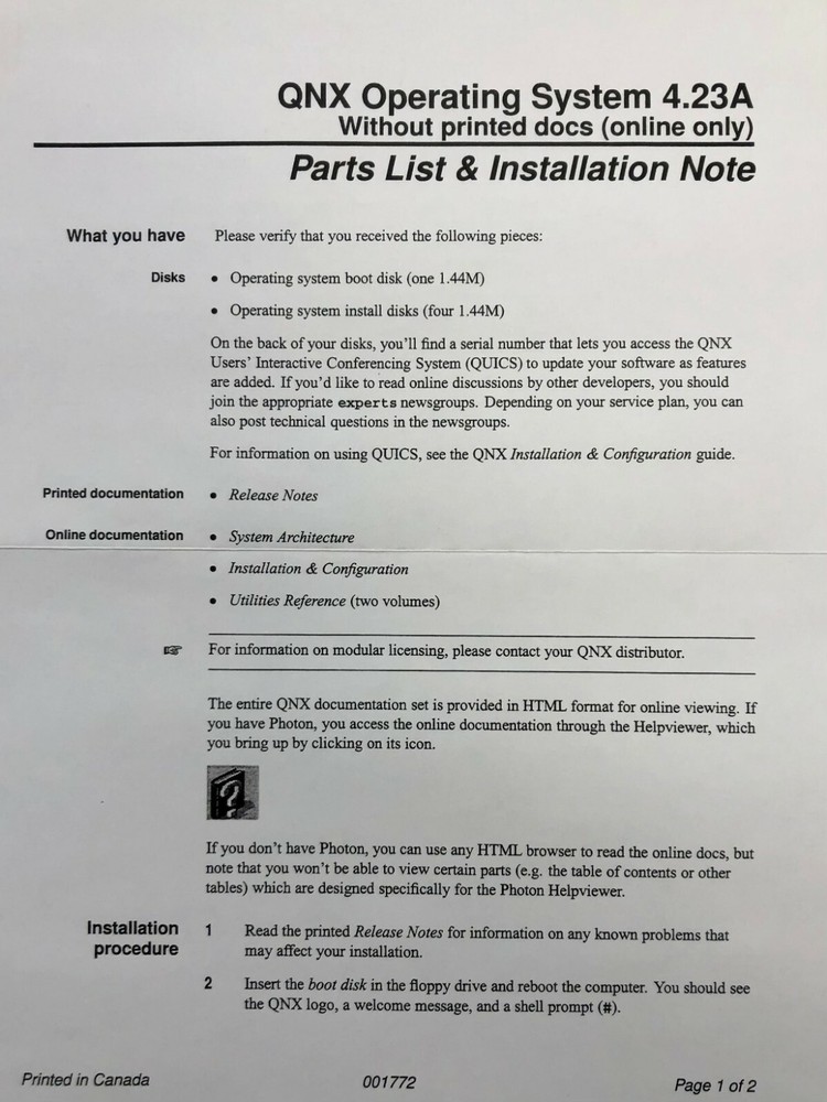 QNX Operating System Version 4.23 A