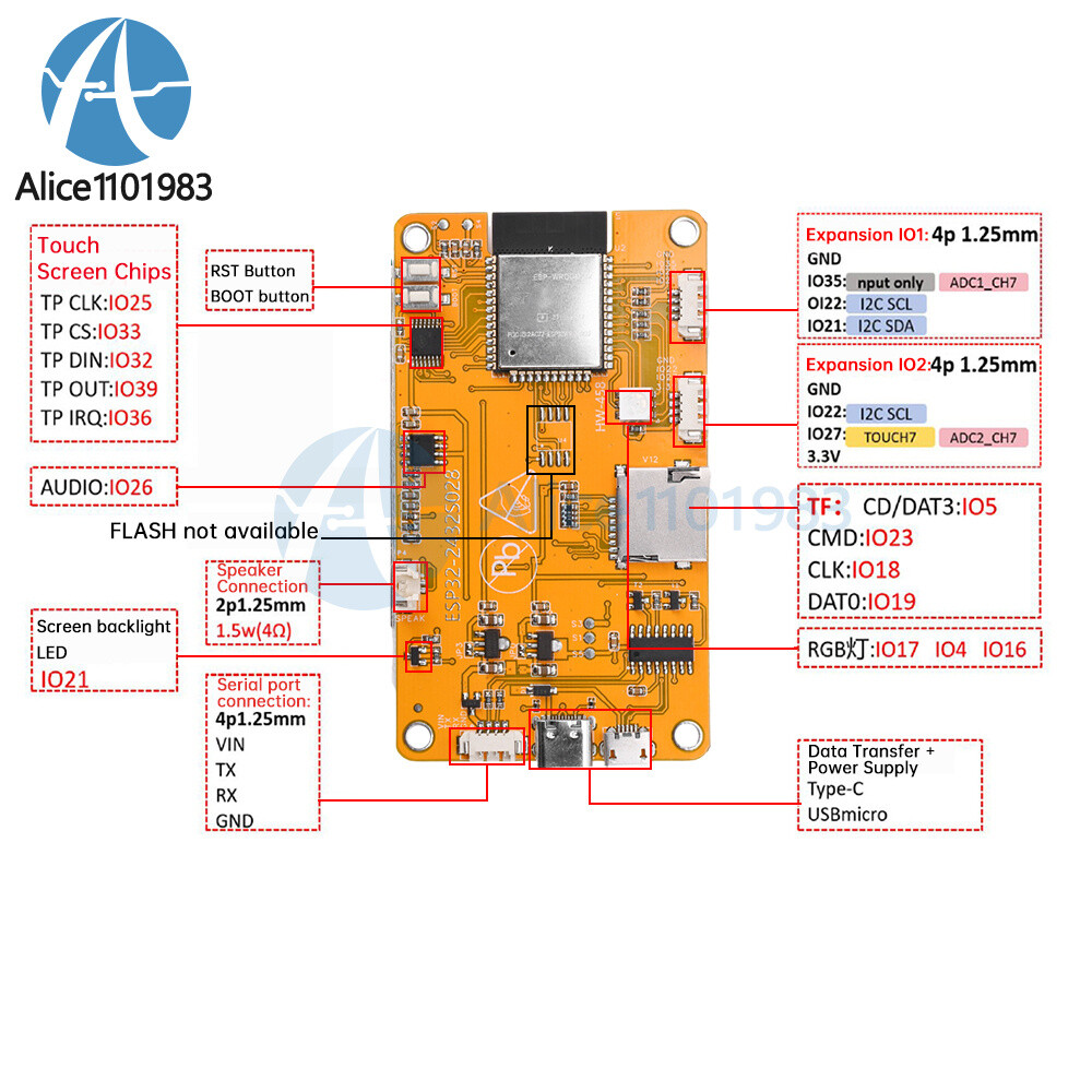 ESP32 WIFI Bluetooth Development Board 2.8" LCD TFT Touch Screen Module / Shell