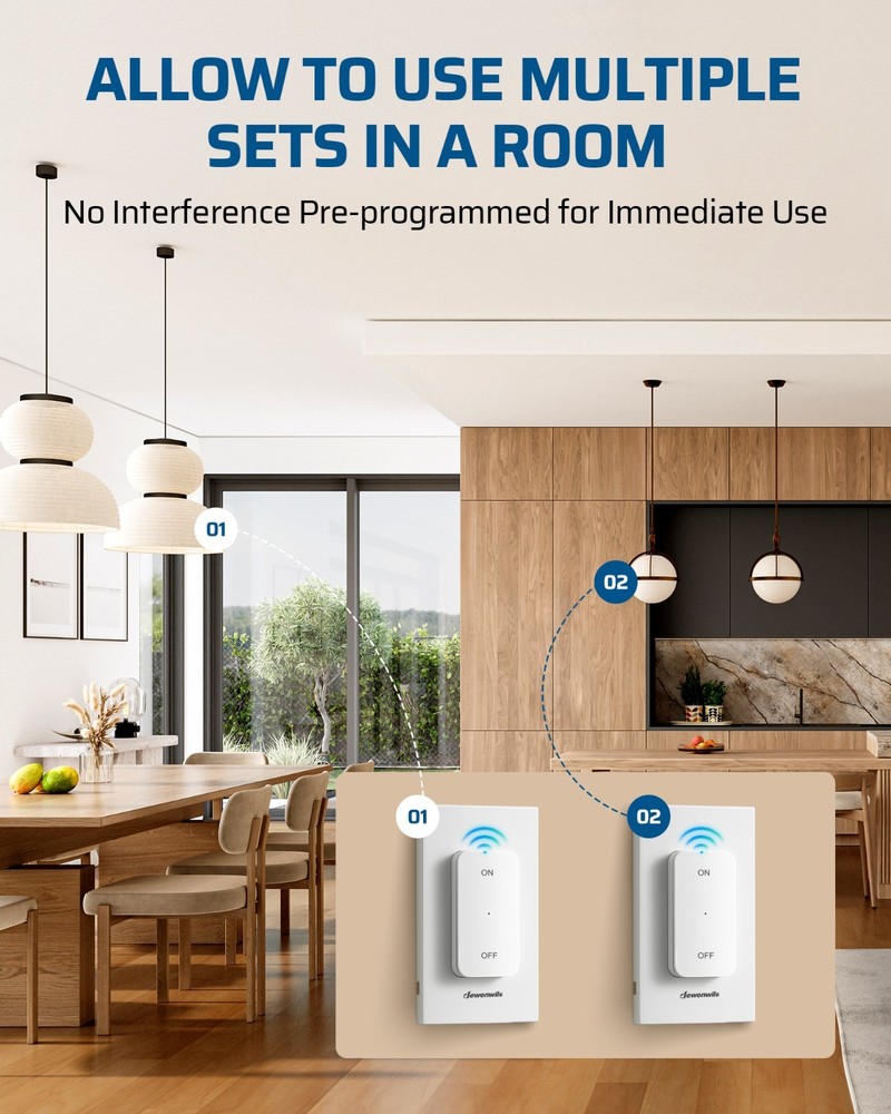 DEWENWILS Wireless Light Switch&Receiver Kit 15A Hight Power Remote Light Switch