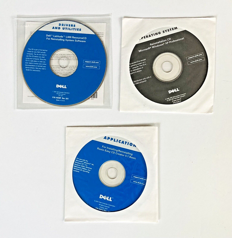 3 Dell Microsoft Roxio 2001 Installation System Software CDs Latitude Windows XP