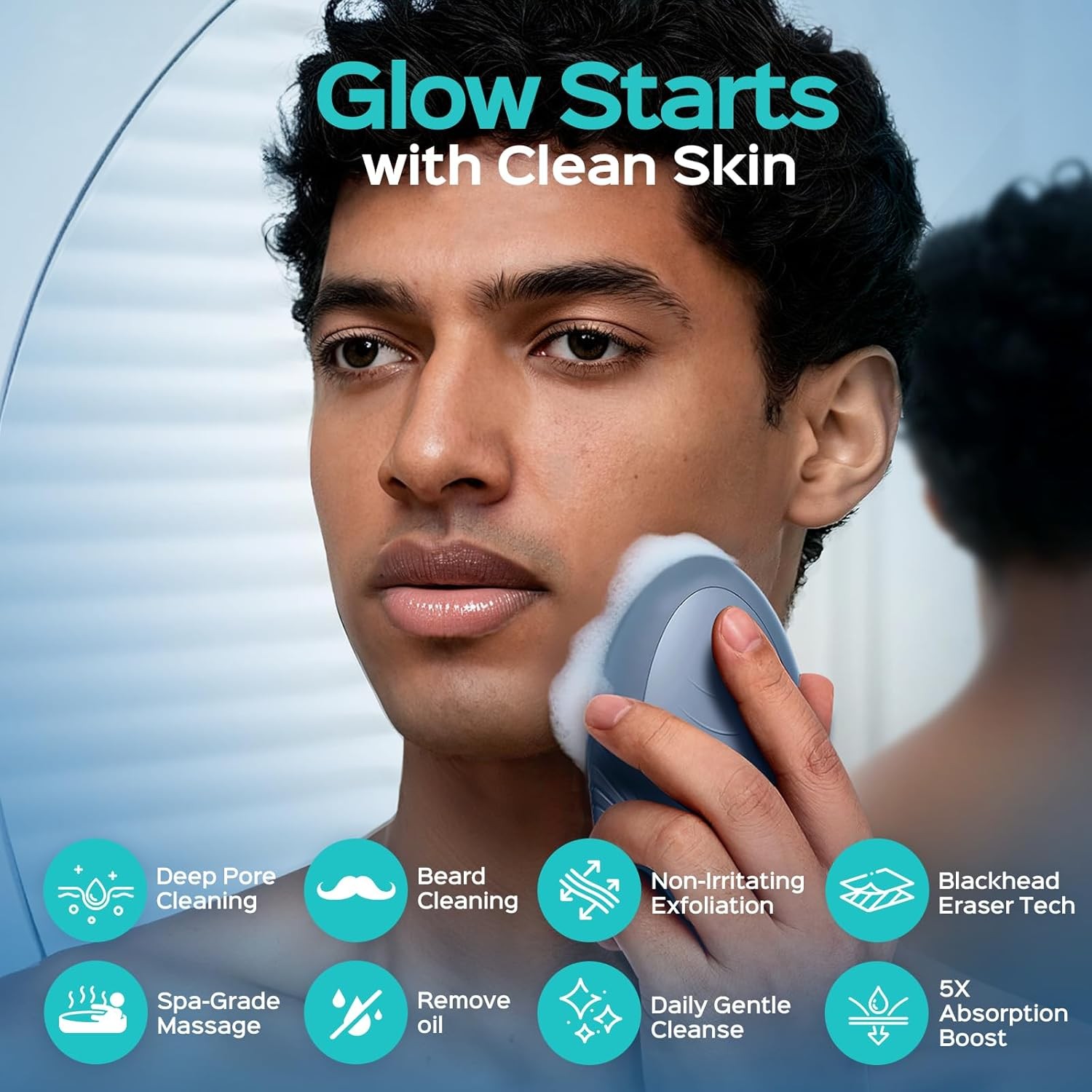 FBS01 Facial Cleansing Brush Face Scrubber: Portable Silicone Waterproof Recharg