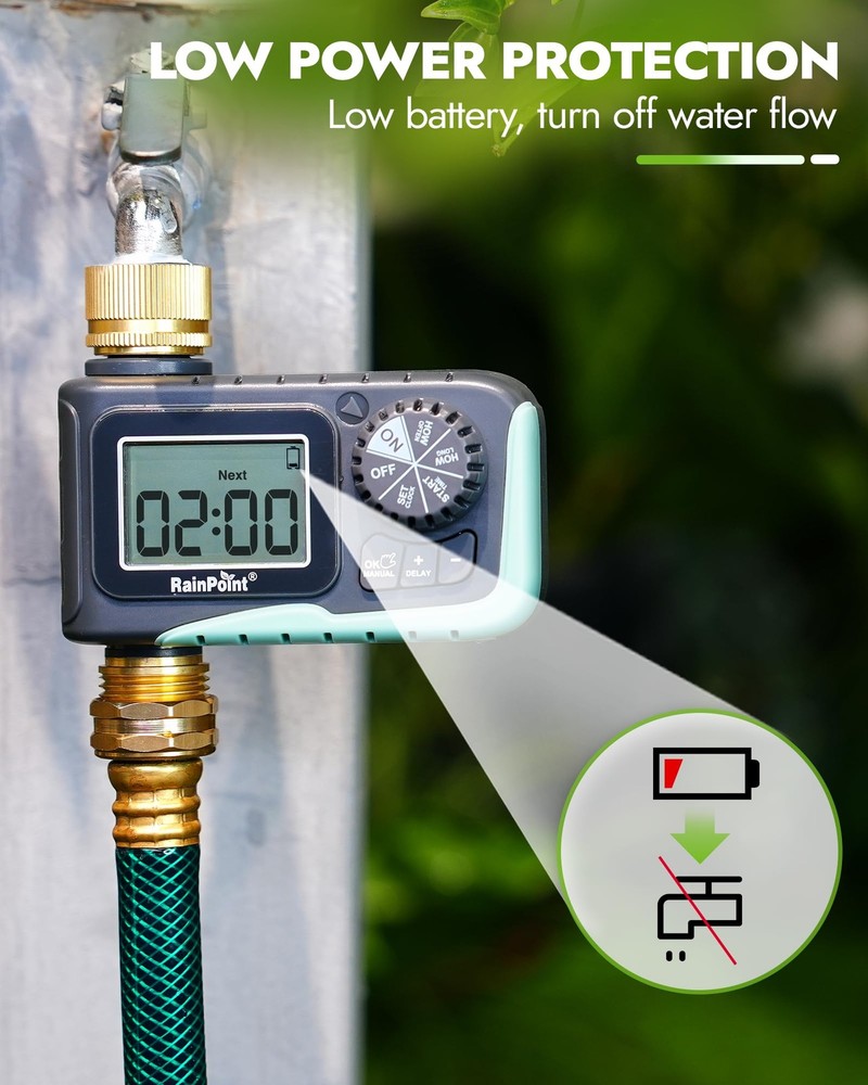RAINPOINT Sprinkler Timer with Brass Inlet & Outlet, Programmable Hose Timer for
