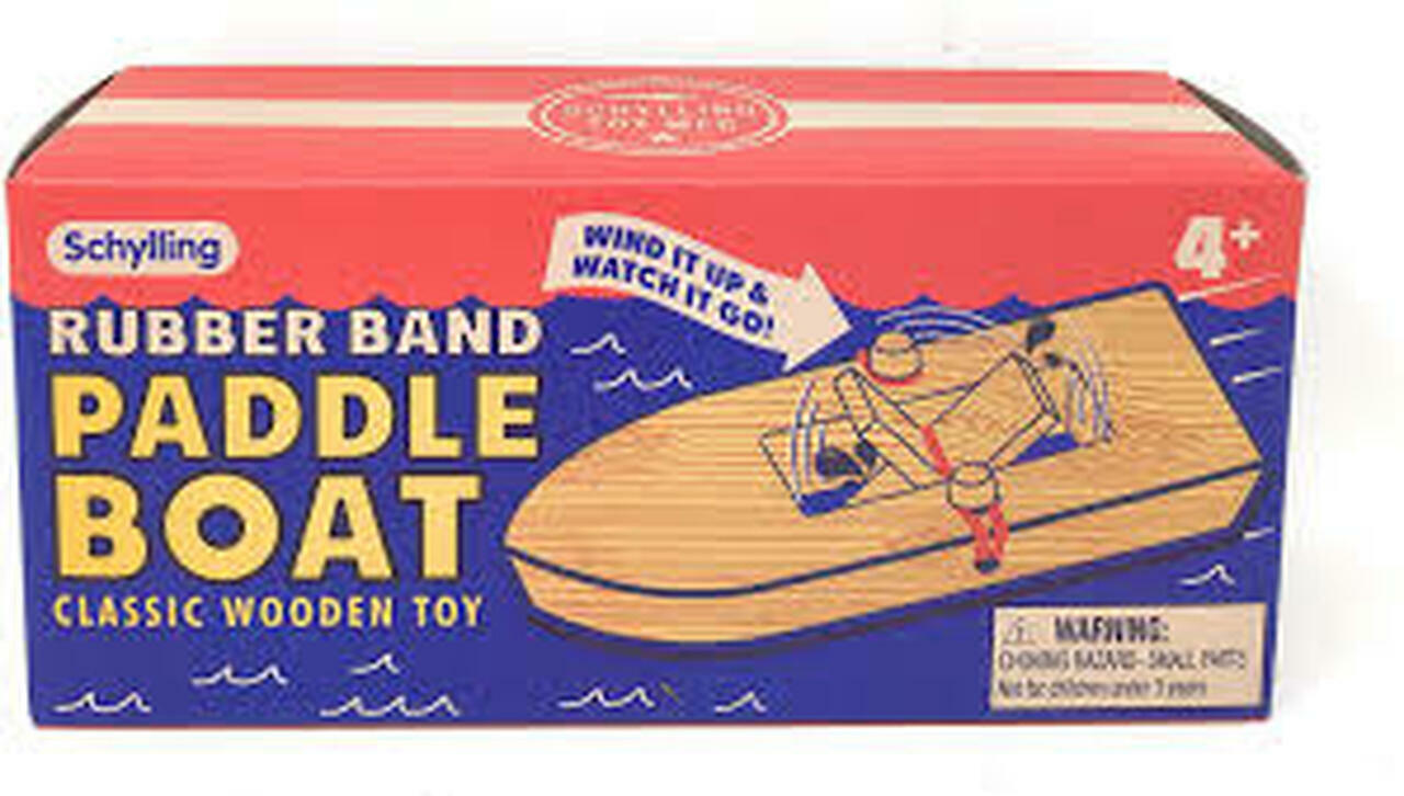 RUBBER BAND PADDLE BOAT Ship wood wooden Retro water/bath tub/pool toy