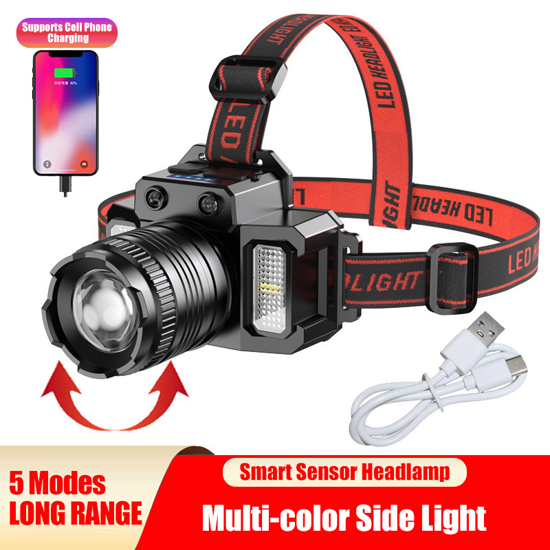 Super Bright Rechargeable LED Induction Headlamp with Work Flashlight Feature