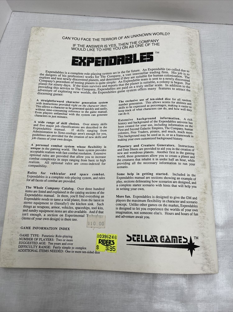 EXPENDABLES A Complete Role-playing System Stellar Games 1987