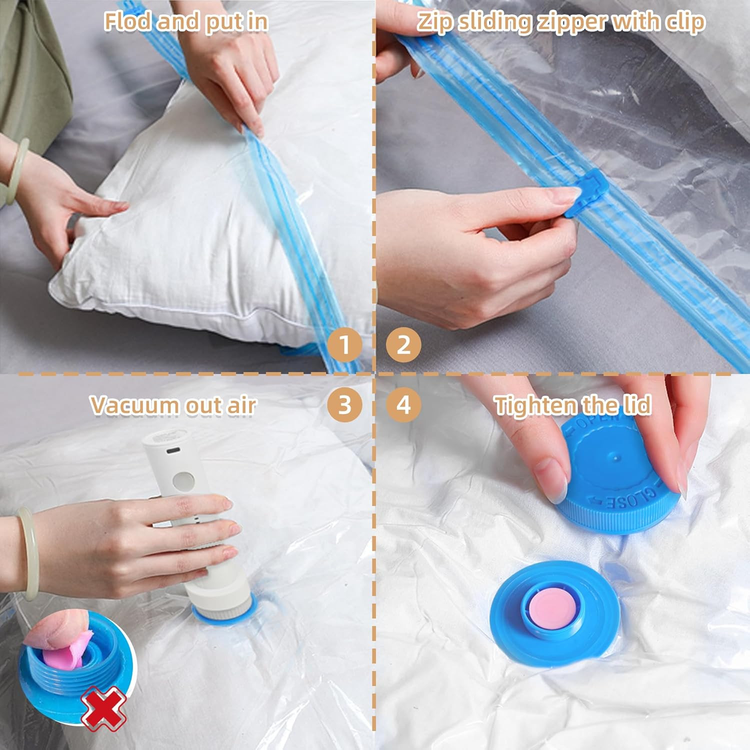 Travel Vacuum Bags with Rechargeable Pump6 Pack White