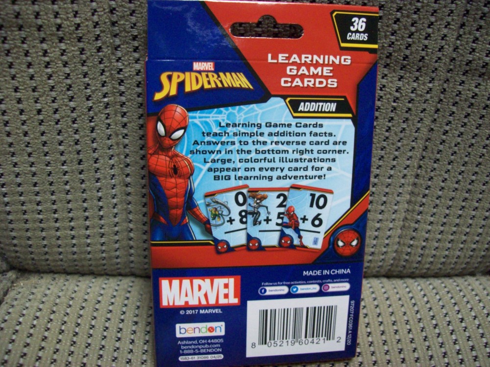 Spider-man 36 Addition Learning Game Colored Flash Cards