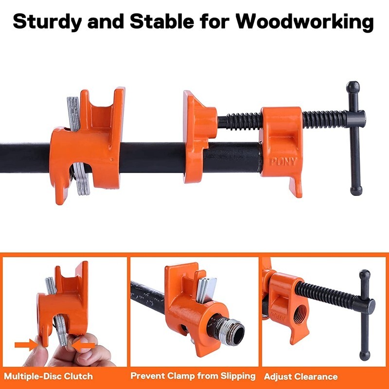 PONY 2-Pack 1/2 Inch Pipe Clamp 52 Wood Gluing Pipe Clamp Fixture for Black Pipe