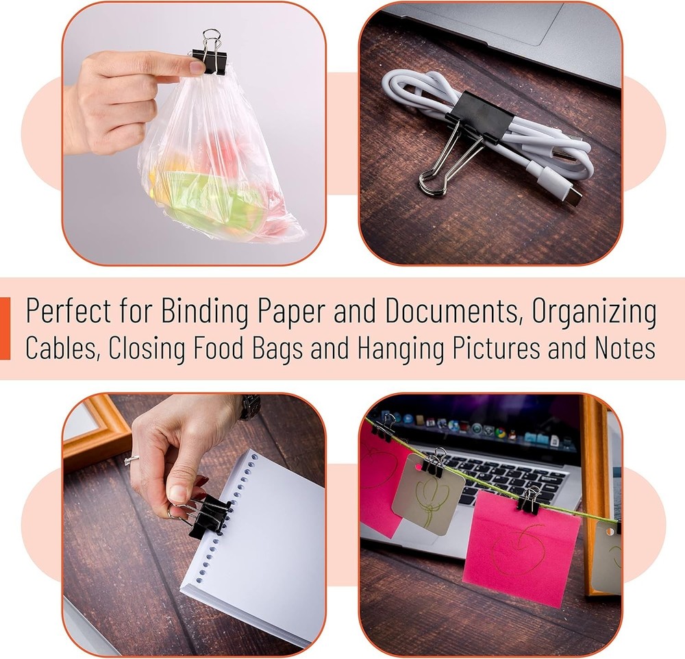 Assorted Sizes Binder Clips - 100 Pieces