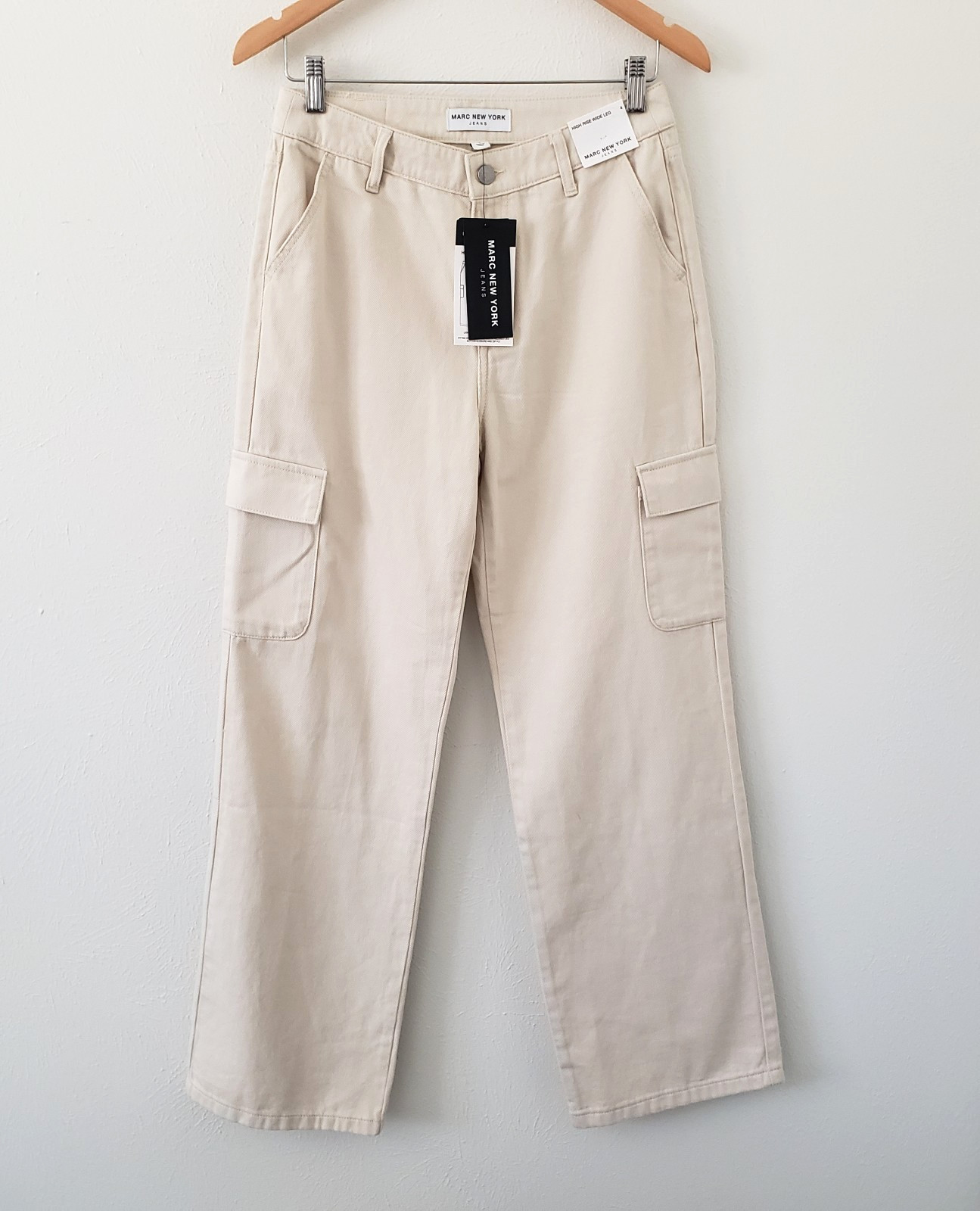 Marc New York Jeans Womens Size 4 Cargo Ecru Denim Cotton High Rise Wide Leg NWT