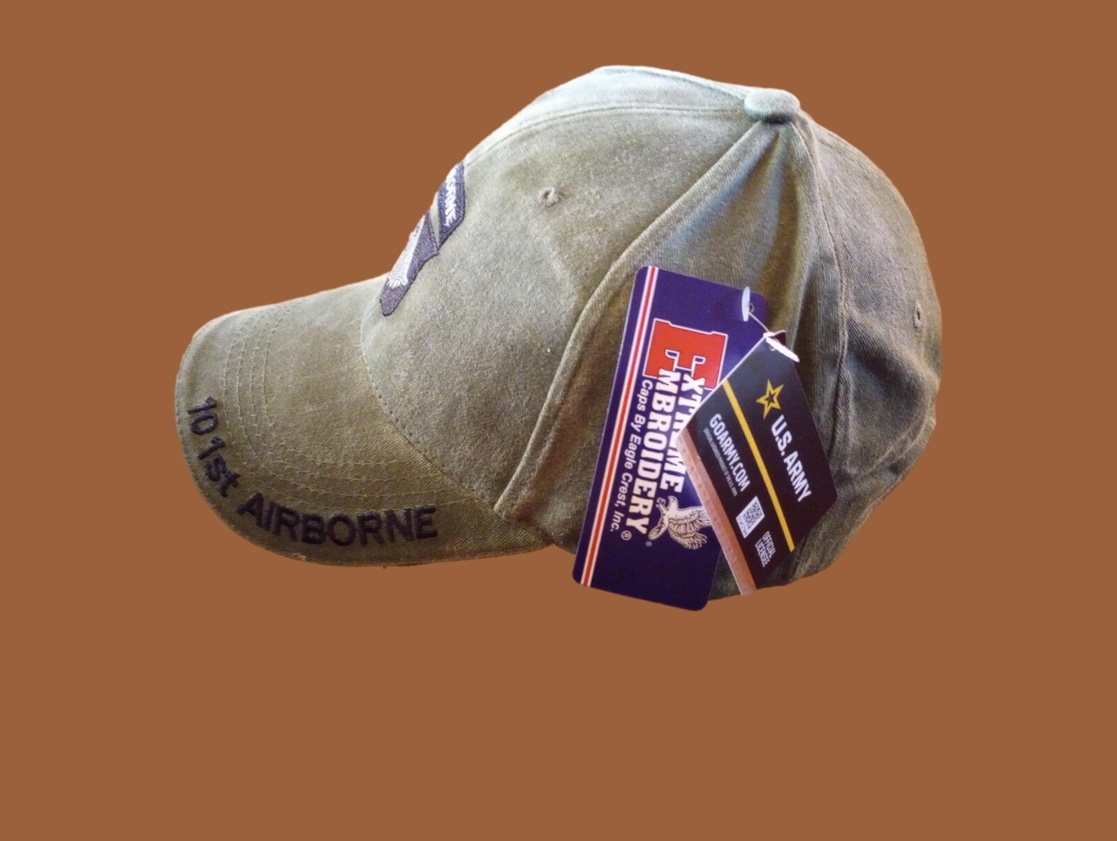 ARMY 101st AIRBORNE HAT EMBROIDERED U.S MILITARY CAP OD GREEN STONEWASHED