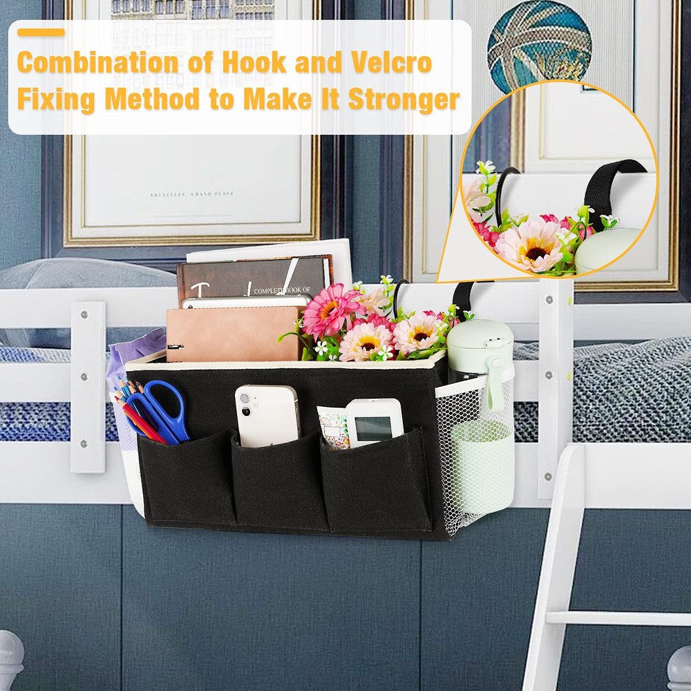 Bedside Caddy Bedside Organizer Bedside Storage Caddy with Fixed Straps and W...