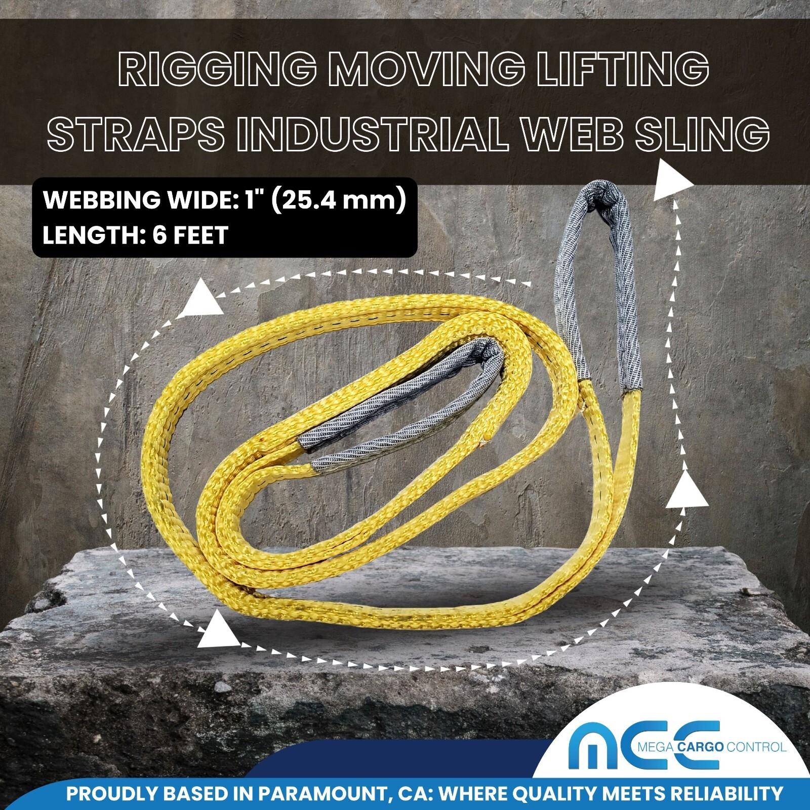 1" x 3 /6 / 9ft 2 Ply Polyester Flat Eye Lifting Sling Strap Web Sling 3100 lbs