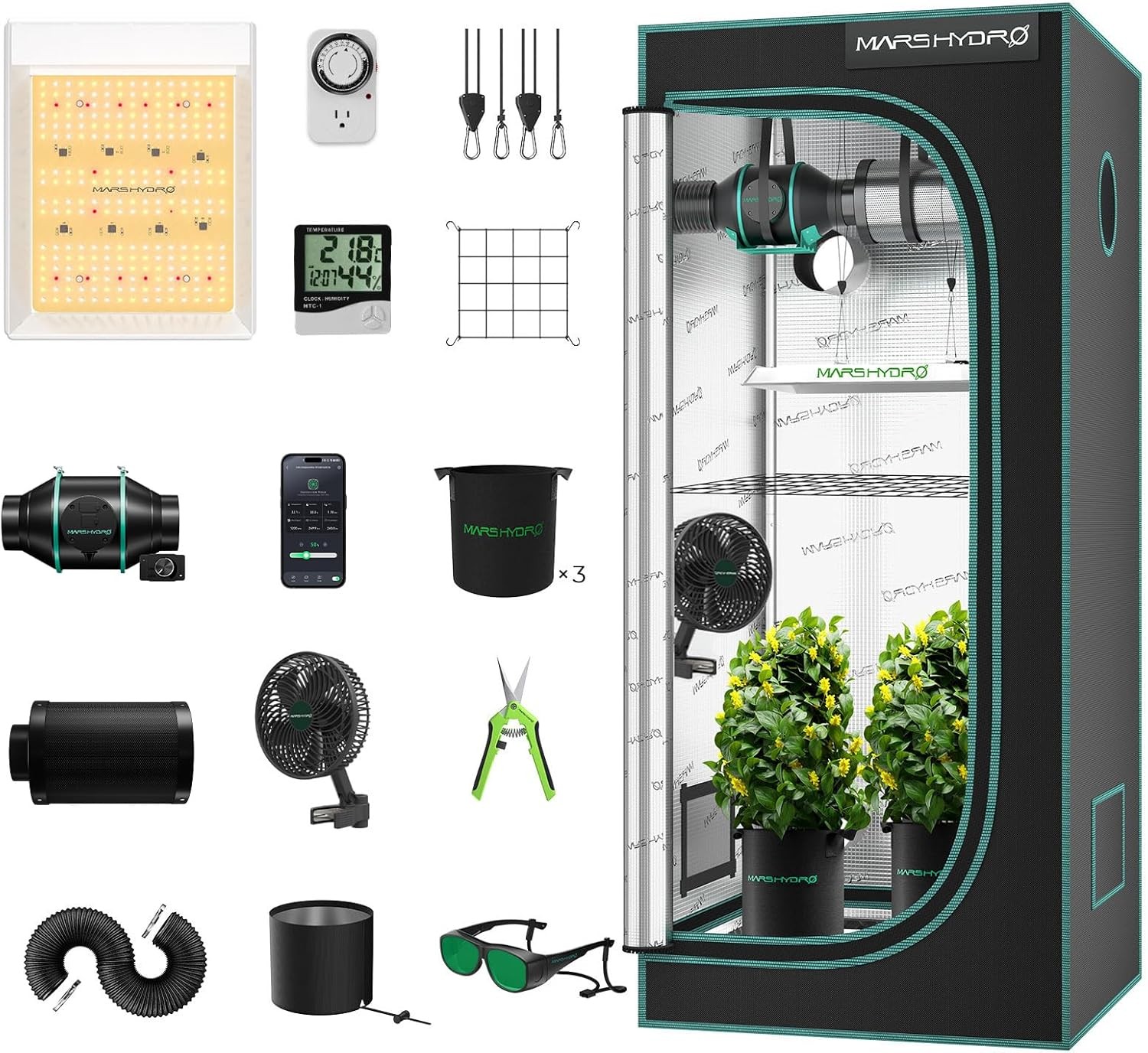 Mars Hydro TS 600 150W Complete Grow Tent Kit with Inline Fan