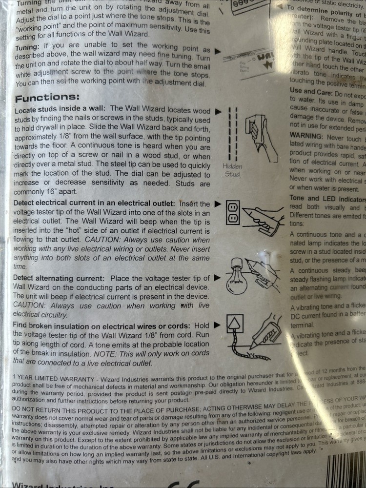 Wall Wizard precision stud finder and electrical detector