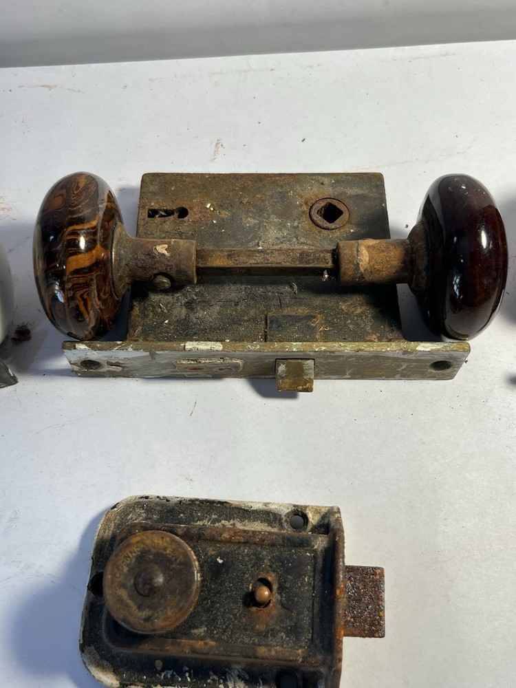 3 Antique Door Lock With Multicolored Knobs Working No key