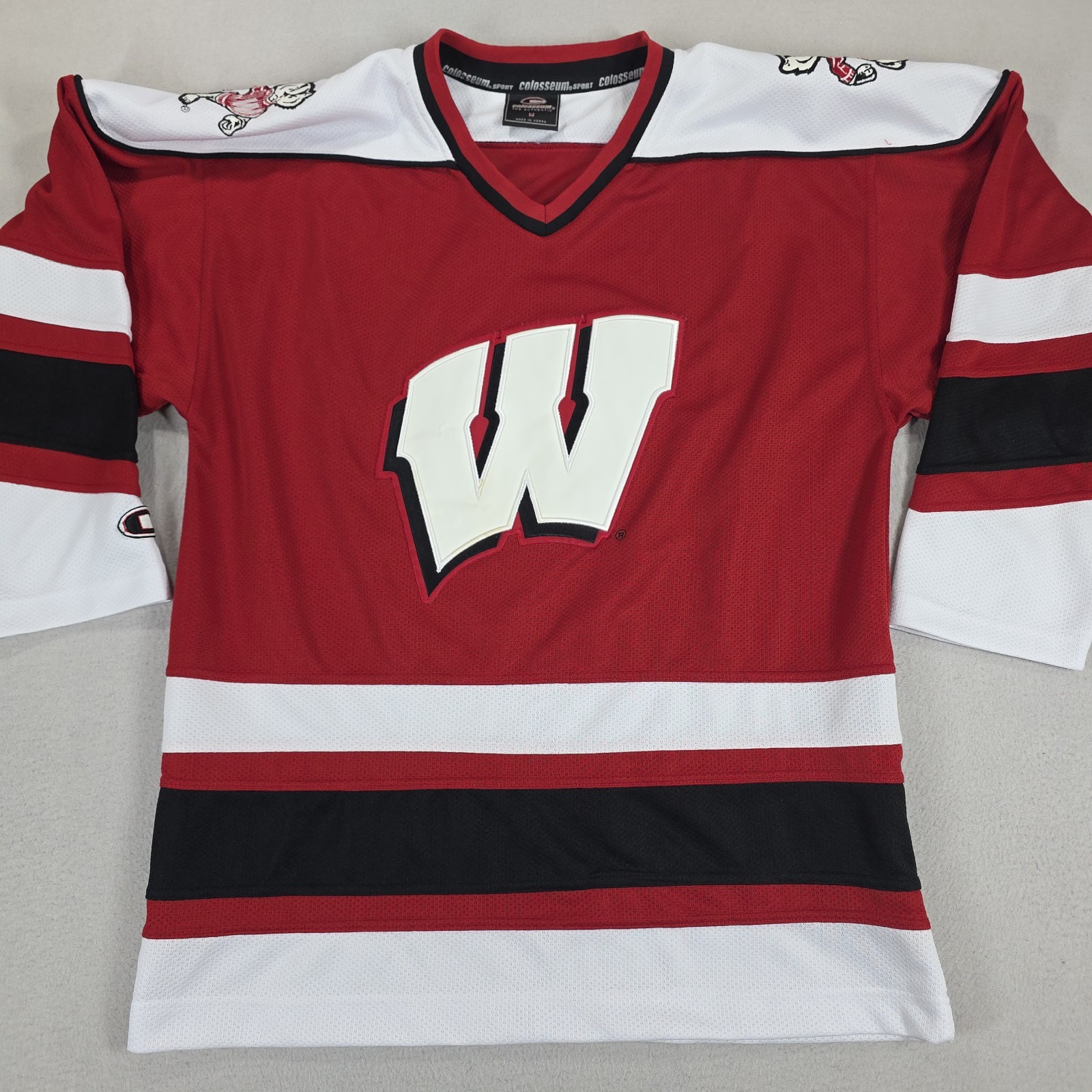 Vintage Wisconsin Badgers Ice Hockey Jersey Mens Medium NCAA 90s Big W Logo WIS