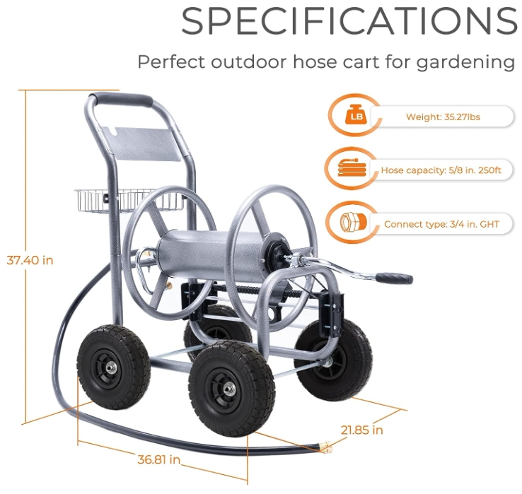 Giraffe Tools Garden Hose Reel Cart with Wheels, Water Hose Reel Cart-4 Wheels